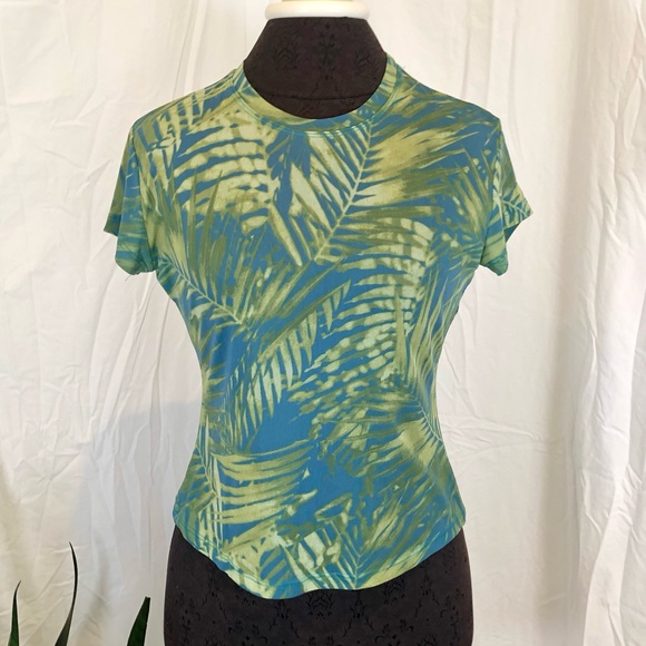 Vintage Tops - ❤️ LAST CHANCE Vintage Y2K Xhilaration Mesh Palm Print Short Sleeve Baby Tee